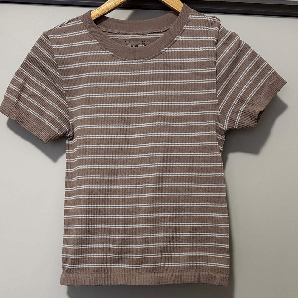 Hippie Rose Brown and White Striped Short Sleeve Tee